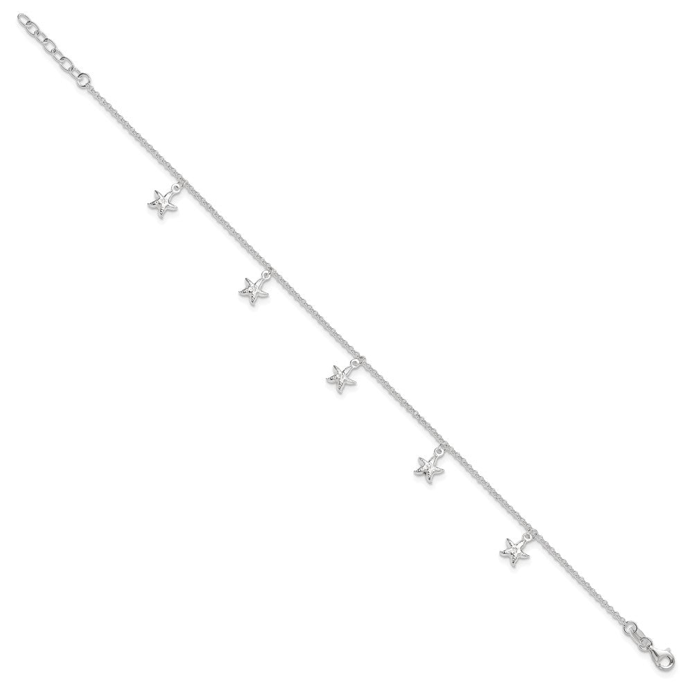 Sterling Silver Starfish Dangles 9 Inch Plus 1 Ext. Anklet