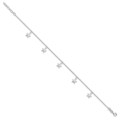 Sterling Silver Starfish Dangles 9 Inch Plus 1 Ext. Anklet