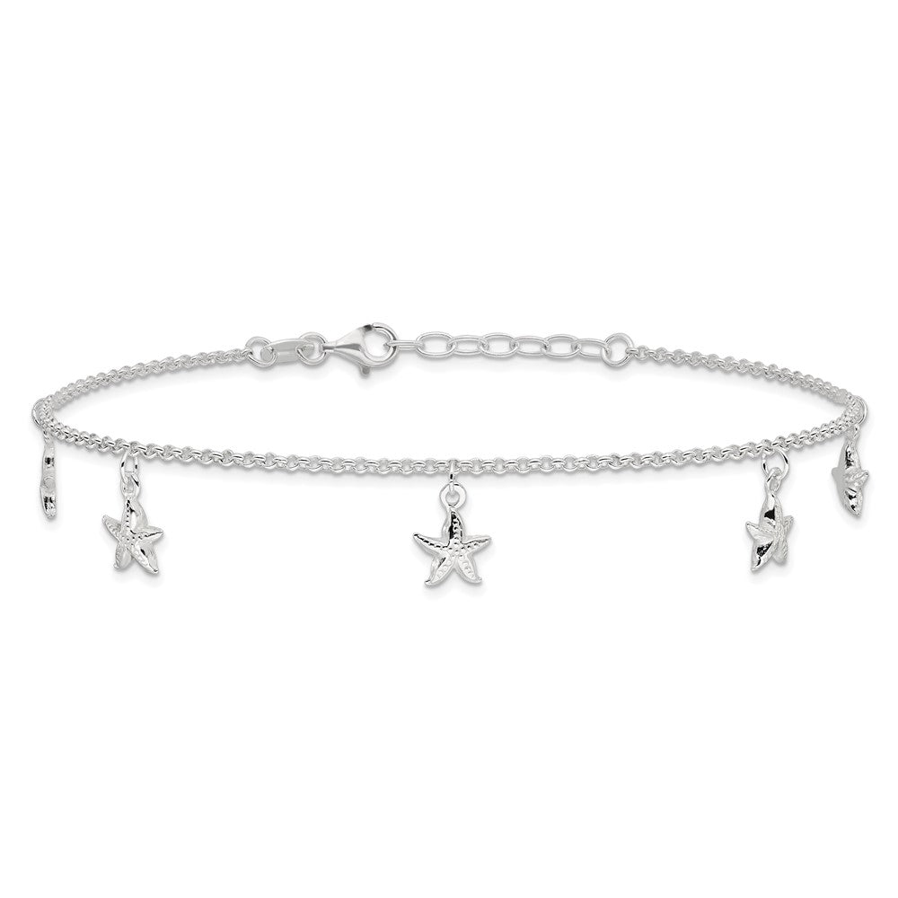 Sterling Silver Starfish Dangles 9 Inch Plus 1 Ext. Anklet
