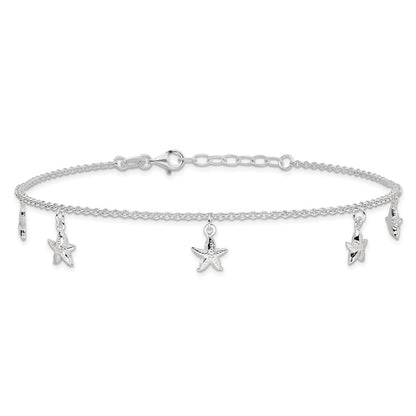 Sterling Silver Starfish Dangles 9 Inch Plus 1 Ext. Anklet