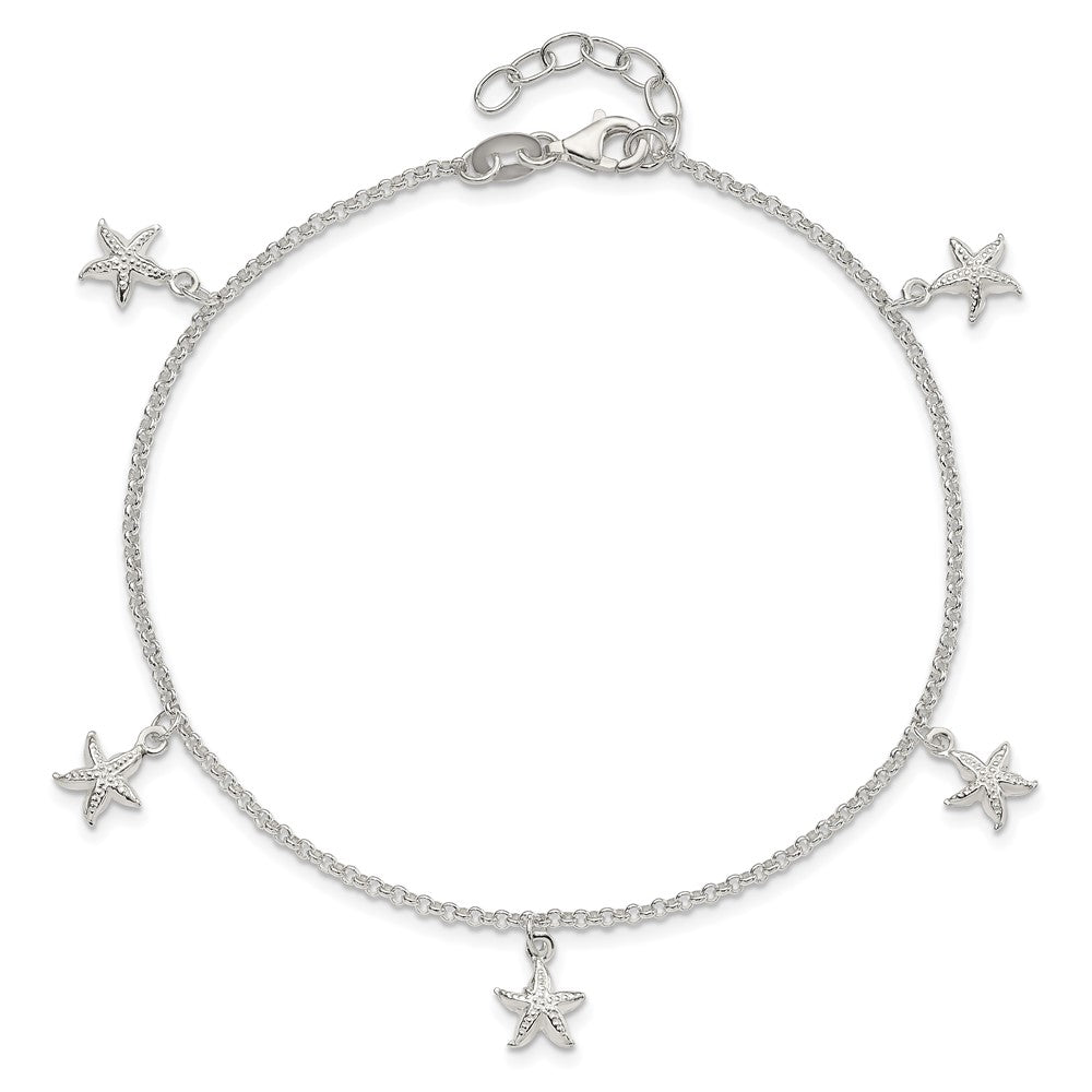 Sterling Silver Starfish Dangles 9 Inch Plus 1 Ext. Anklet