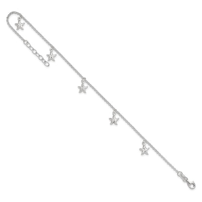 Sterling Silver Starfish Dangles 9 Inch Plus 1 Ext. Anklet