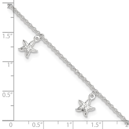Sterling Silver Starfish Dangles 9 Inch Plus 1 Ext. Anklet