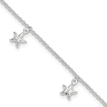 Sterling Silver Starfish Dangles 9 Inch Plus 1 Ext. Anklet