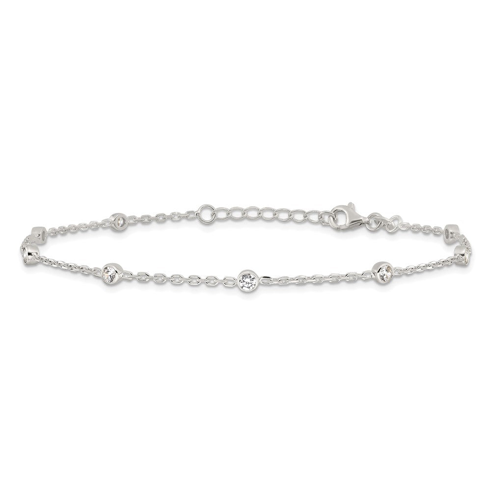 Sterling Silver Polished W/Cz 9 Inch Plus1 Ext. Anklet