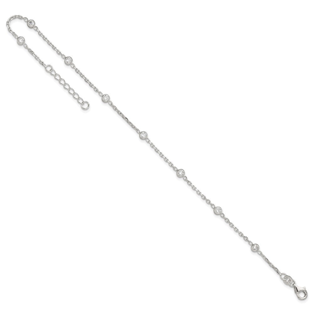 Sterling Silver Polished W/Cz 9 Inch Plus1 Ext. Anklet