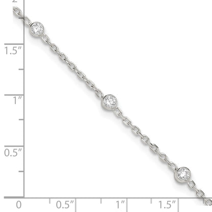 Sterling Silver Polished W/Cz 9 Inch Plus1 Ext. Anklet