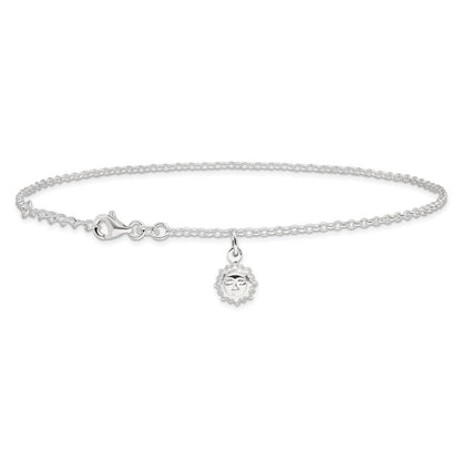 Sterling Silver Sun 10 Inch Plus 1 Ext. Anklet