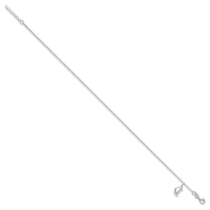 Sterling Silver Moon 10 Inch Plus 1 Ext. Anklet
