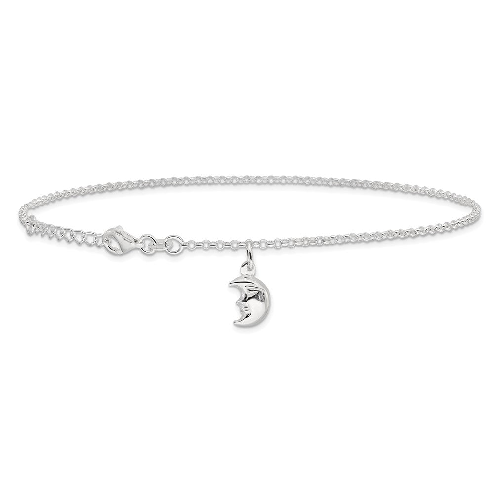 Sterling Silver Moon 10 Inch Plus 1 Ext. Anklet