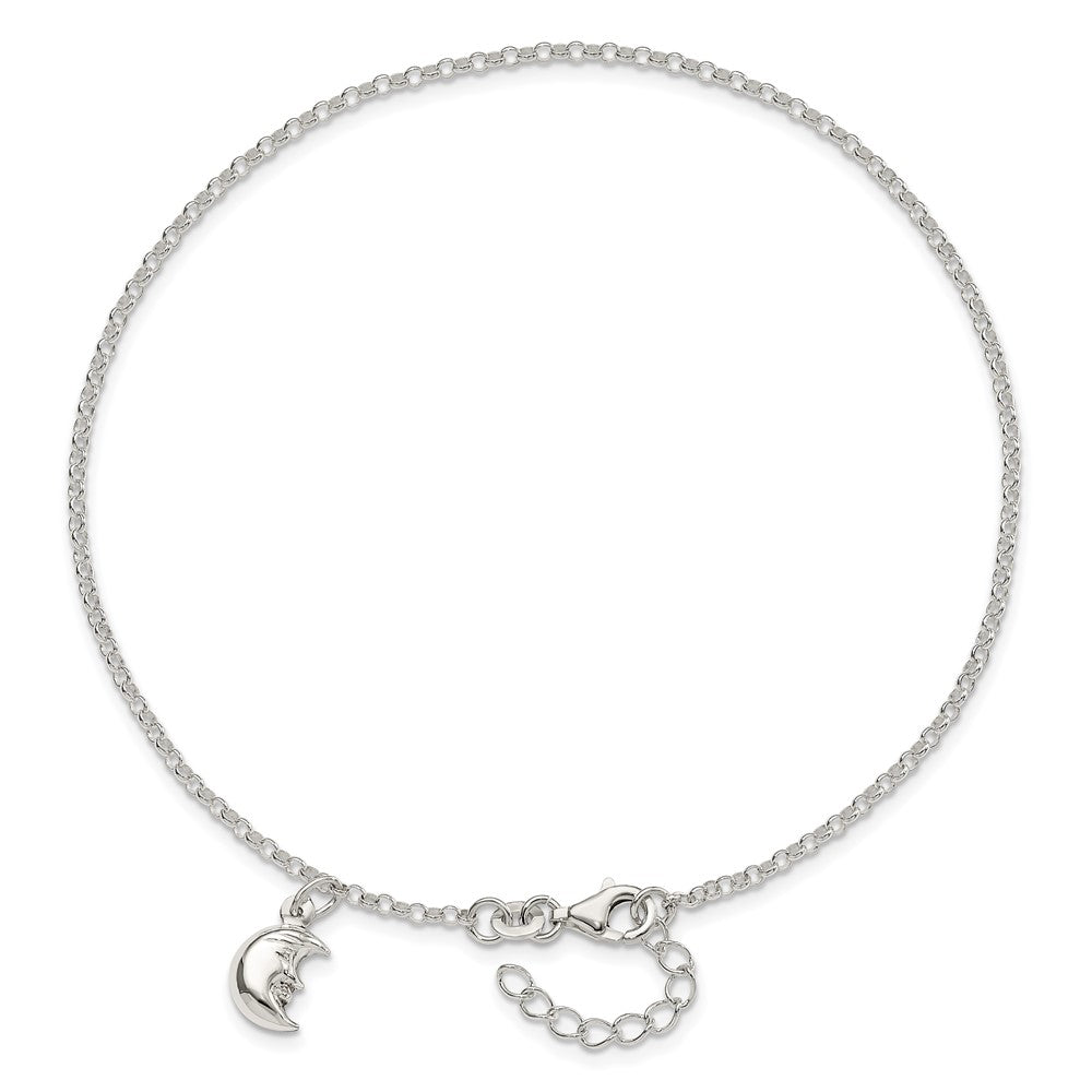 Sterling Silver Moon 10 Inch Plus 1 Ext. Anklet