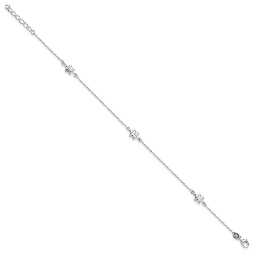 Sterling Silver Turtle 9 Inch Plus 1 Ext. Anklet