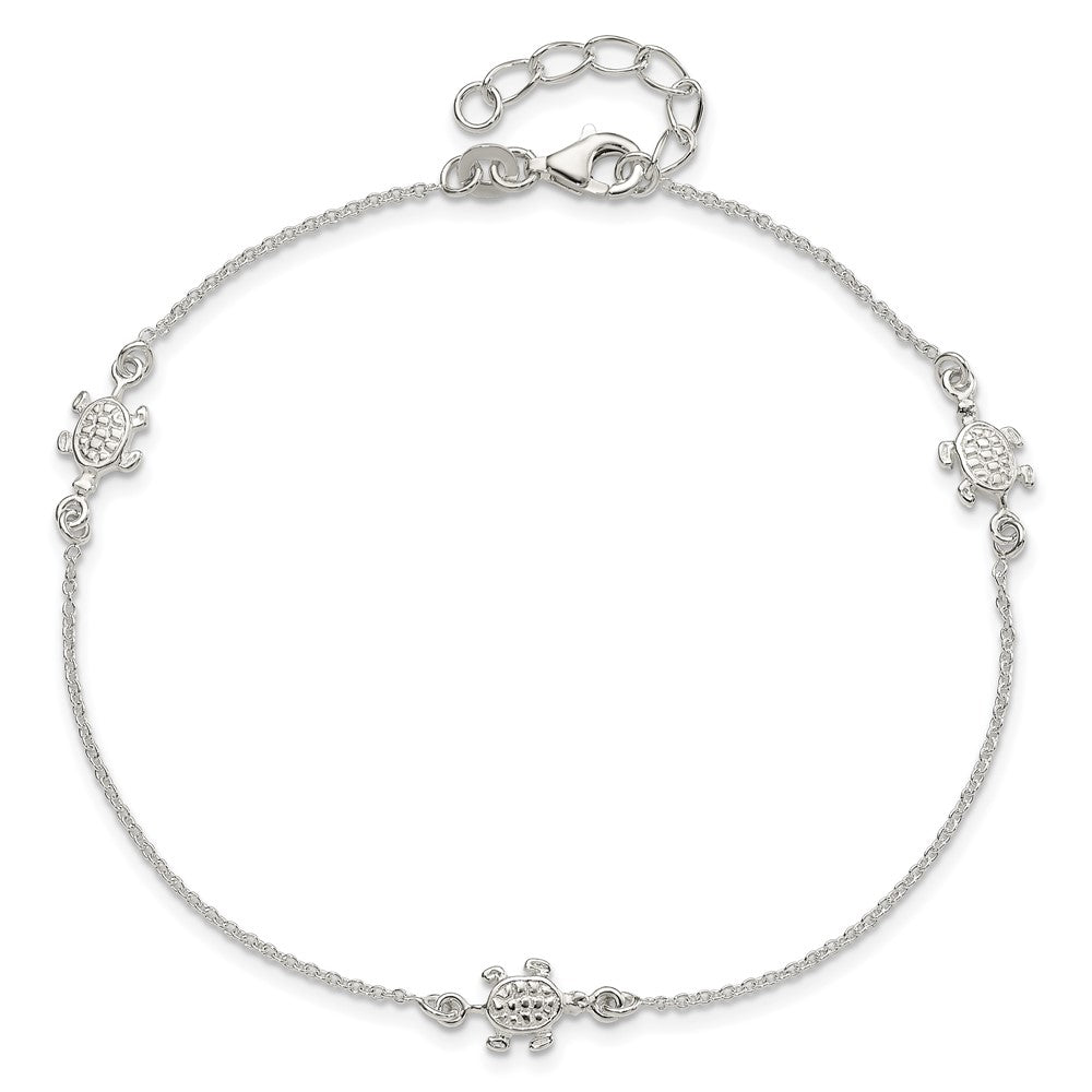 Sterling Silver Turtle 9 Inch Plus 1 Ext. Anklet
