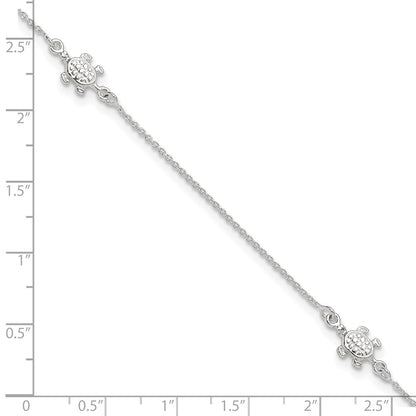 Sterling Silver Turtle 9 Inch Plus 1 Ext. Anklet