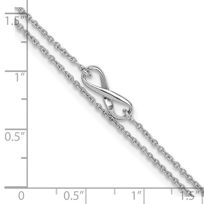 Sterling Silver Rhodium-Plated 2-Strand 9In Plus 1In Ext. Infinity Anklet