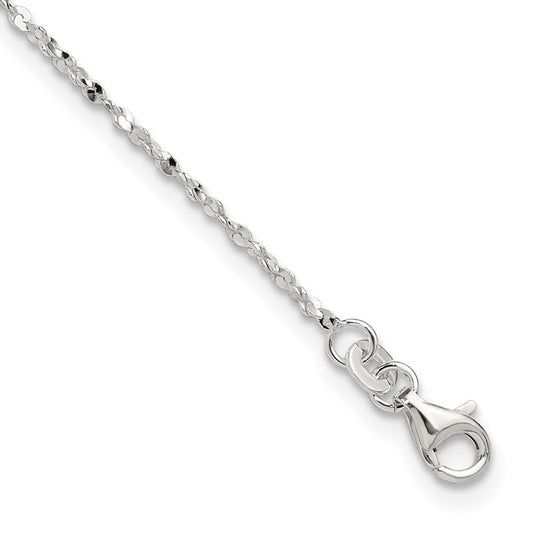Sterling Silver Twisted Serpentine Heart 9 Inch Plus 1.5 Ext. Anklet