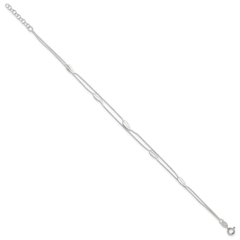 Sterling Silver Polished 2-Strand Feather 9In Plus 1In Ext Anklet
