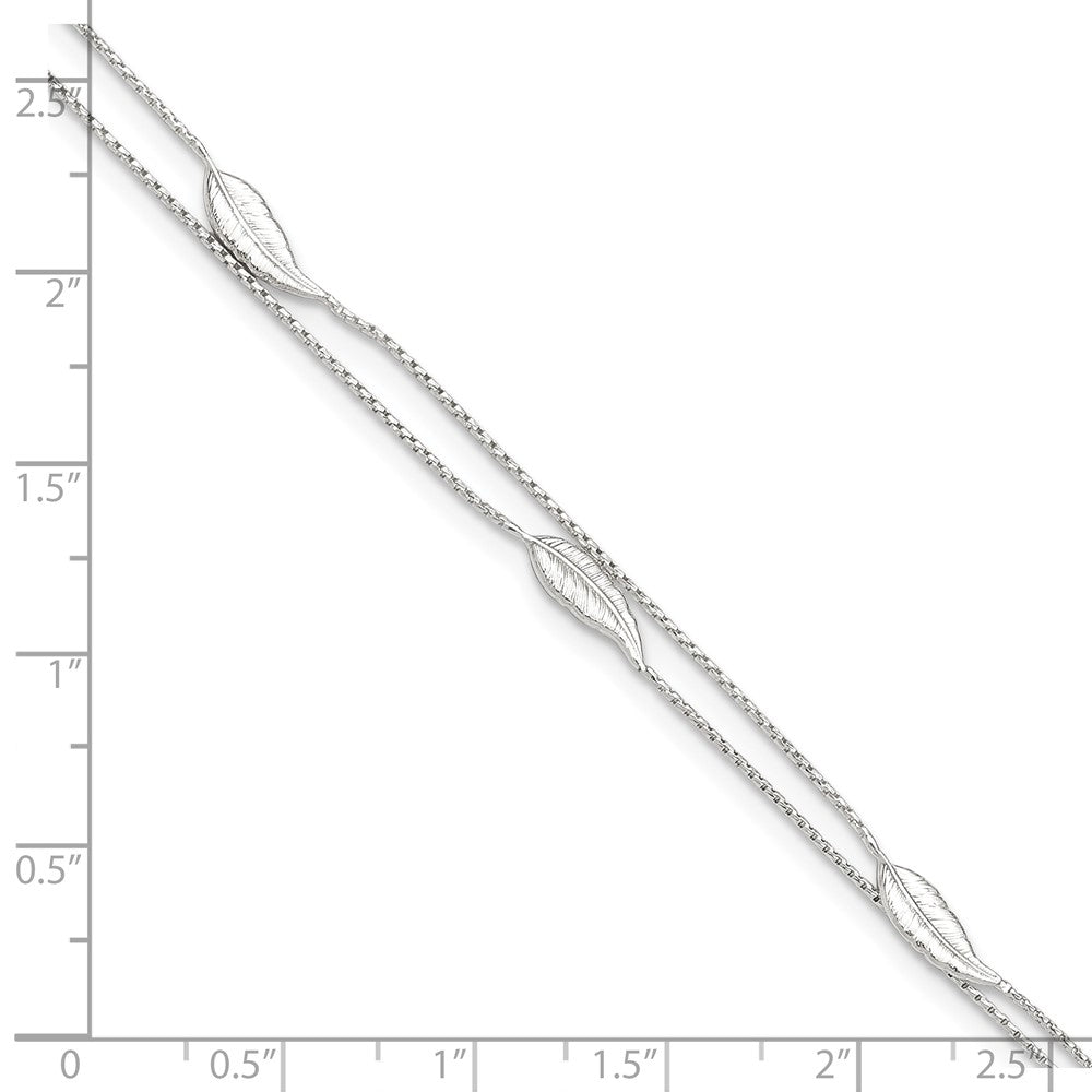 Sterling Silver Polished 2-Strand Feather 9In Plus 1In Ext Anklet