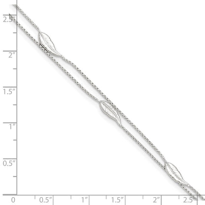 Sterling Silver Polished 2-Strand Feather 9In Plus 1In Ext Anklet