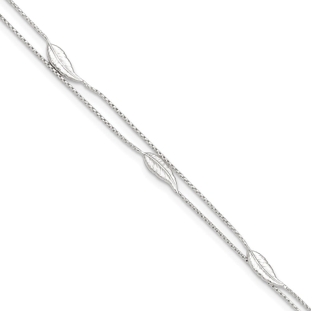 Sterling Silver Polished 2-Strand Feather 9In Plus 1In Ext Anklet