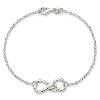 Sterling Silver Polished Infinity Sign W/Love 7.5 Inch Bracelet