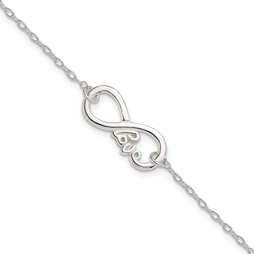Sterling Silver Polished Infinity Sign W/Love 7.5 Inch Bracelet