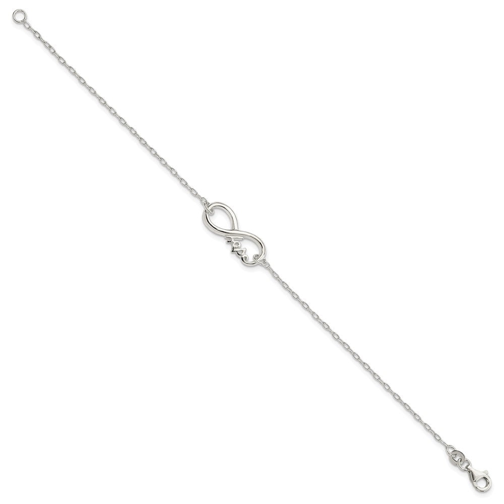 Sterling Silver Polished Infinity Sign W/Hope 7.5 Inch Bracelet