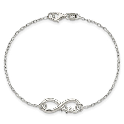Sterling Silver Polished Infinity Sign W/Hope 7.5 Inch Bracelet