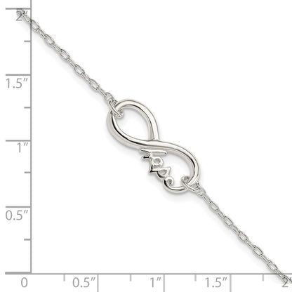Sterling Silver Polished Infinity Sign W/Hope 7.5 Inch Bracelet
