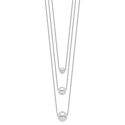 Sterling Silver Rhodium-Plated 3-Strand W/2In Ext. Polished Necklace