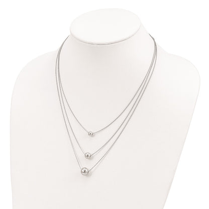 Sterling Silver Rhodium-Plated 3-Strand W/2In Ext. Polished Necklace