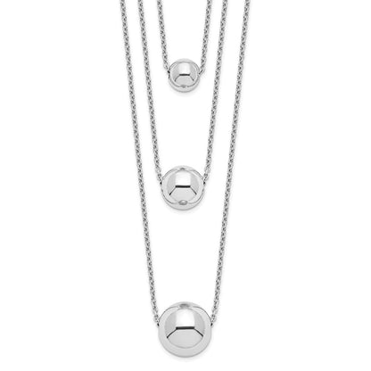 Sterling Silver Rhodium-Plated 3-Strand W/2In Ext. Polished Necklace