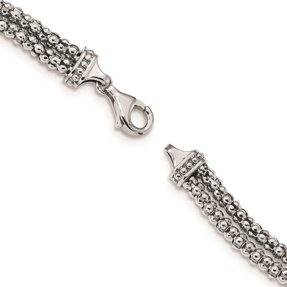 7.25 Inch Sterling Silver Rhodium-Plated Cz Heart Multi-Strand Bracelet