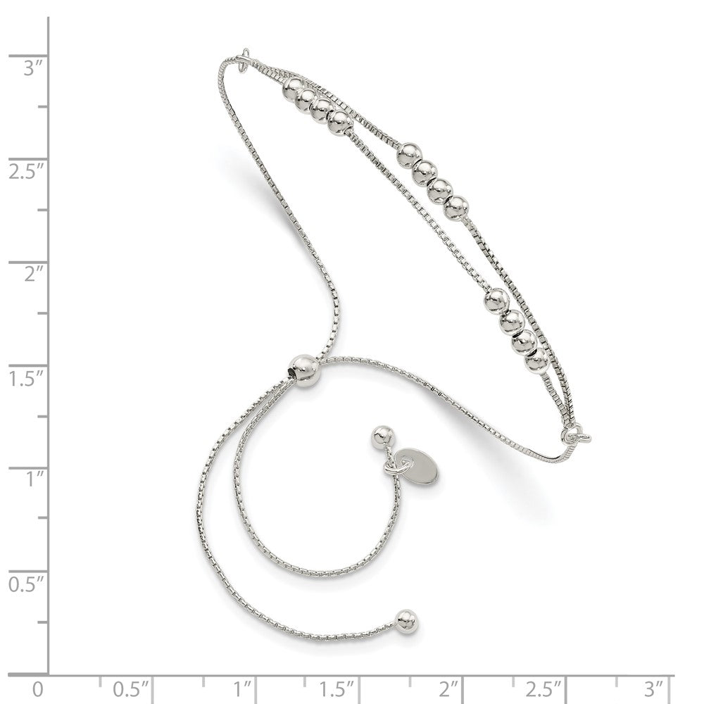 11 Inch Sterling Silver Polished Beaded 2-Strand Adjustable Bracelet
