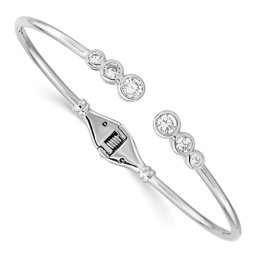 Sterling Silver Rhodium-Plated Cz Hinged Bangle Cuff Bracelet