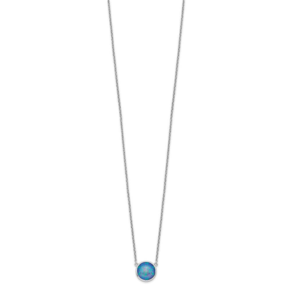 Sterling Silver Rhodium-Plated Synthetic Blue Opal 18In Necklace