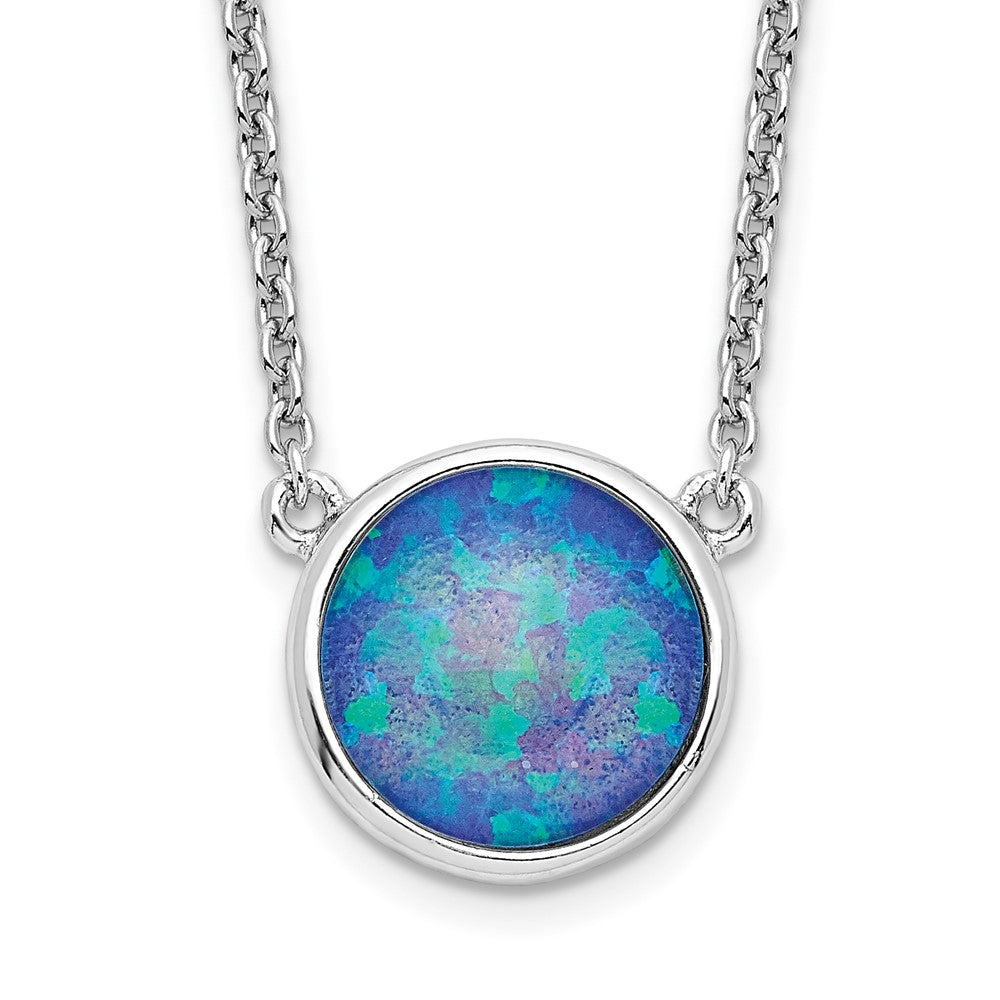 Sterling Silver Rhodium-Plated Synthetic Blue Opal 18In Necklace