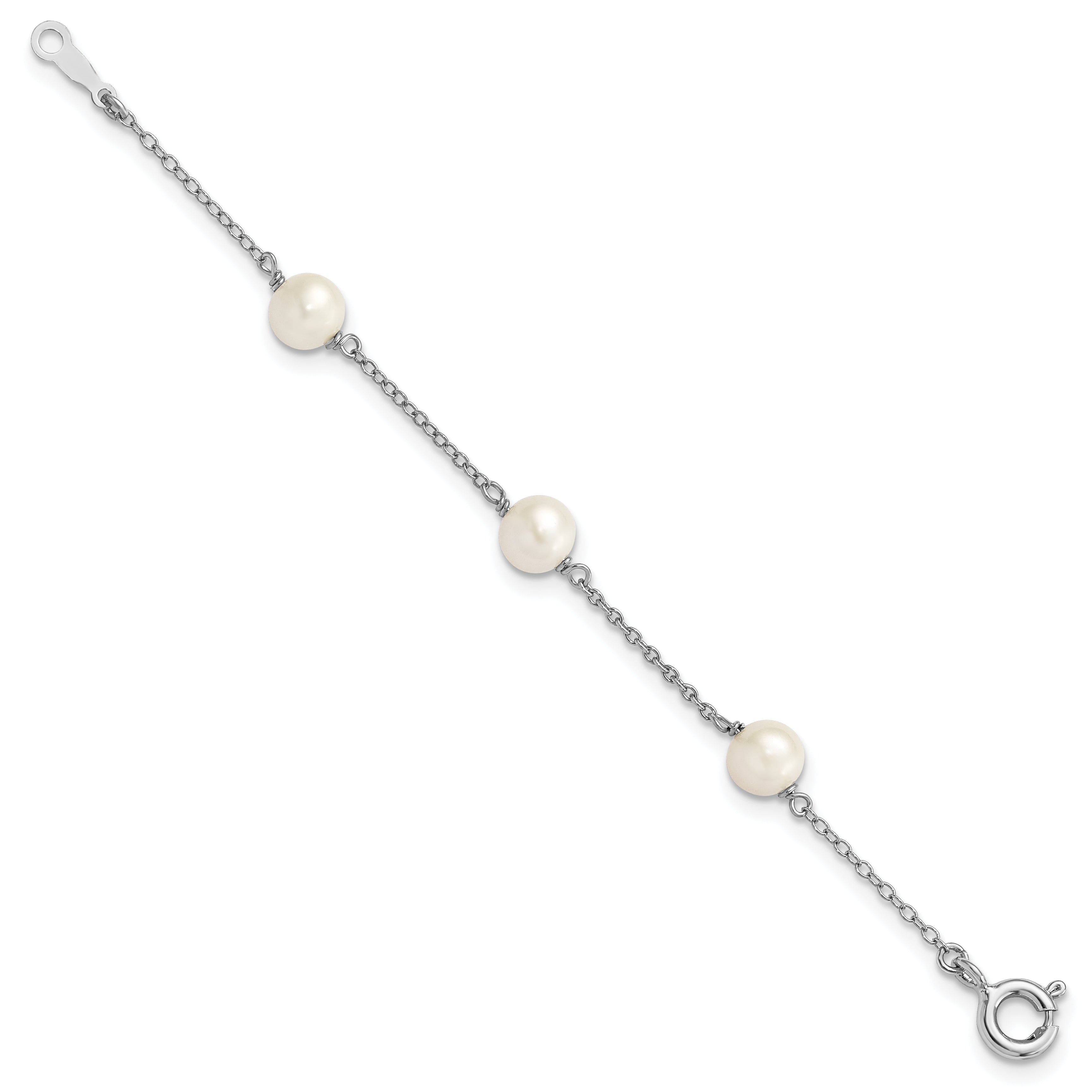 4 Inch Sterling Silver Rh-Plated Polished 5-5.5mm Fwc Pearl Children'S Bracelet