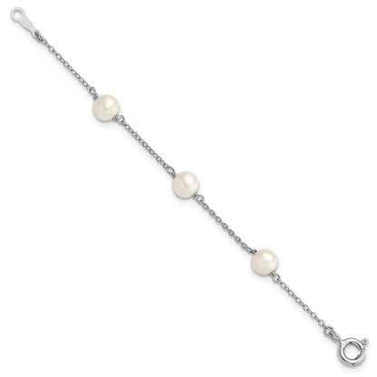 4 Inch Sterling Silver Rh-Plated Polished 5-5.5mm Fwc Pearl Children'S Bracelet