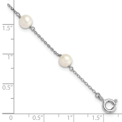 4 Inch Sterling Silver Rh-Plated Polished 5-5.5mm Fwc Pearl Children'S Bracelet