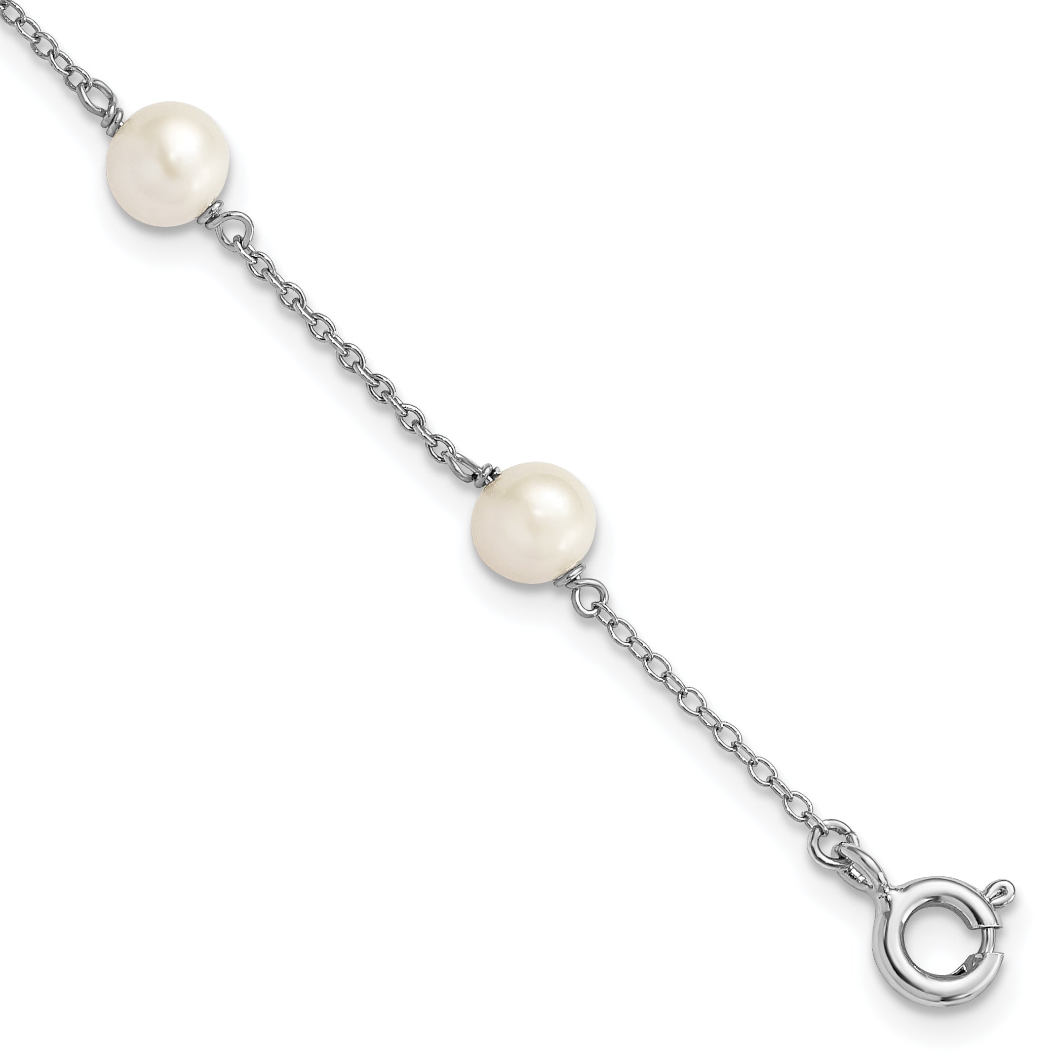 4 Inch Sterling Silver Rh-Plated Polished 5-5.5mm Fwc Pearl Children'S Bracelet
