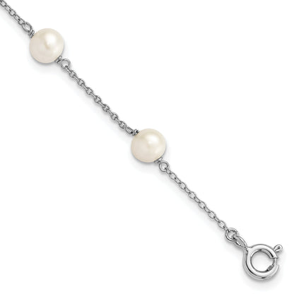 4 Inch Sterling Silver Rh-Plated Polished 5-5.5mm Fwc Pearl Children'S Bracelet