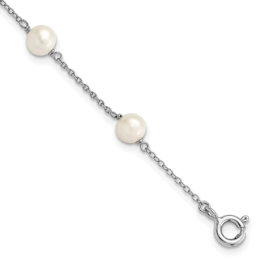 4 Inch Sterling Silver Rh-Plated Polished 5-5.5mm Fwc Pearl Children'S Bracelet