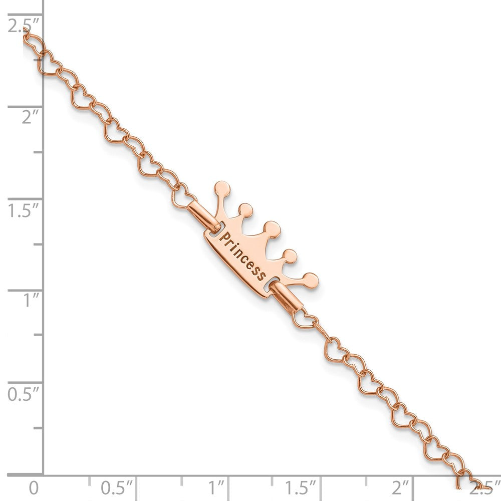 6 Inch Sterling Silver Rose-Tone Princess Crown Heart Link Children'S Bracelet