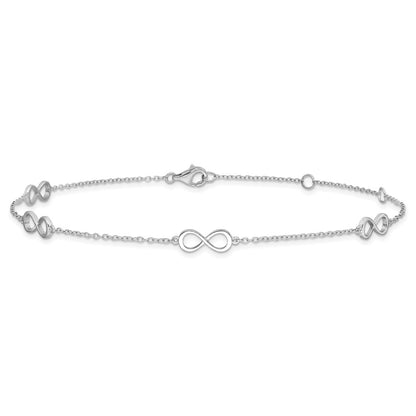 Sterling Silver Rhodium-Plated Infinity 9In Plus 2In Ext Anklet
