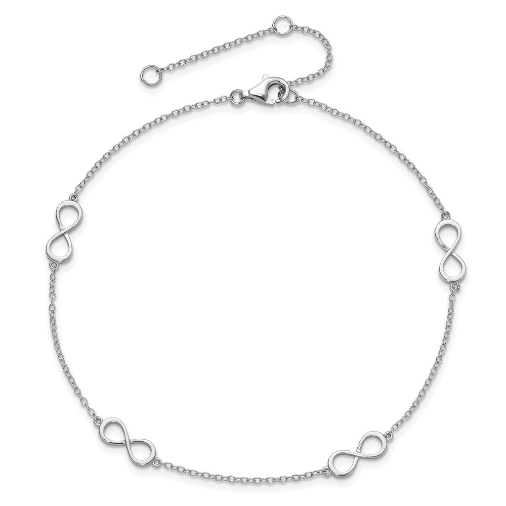 Sterling Silver Rhodium-Plated Infinity 9In Plus 2In Ext Anklet