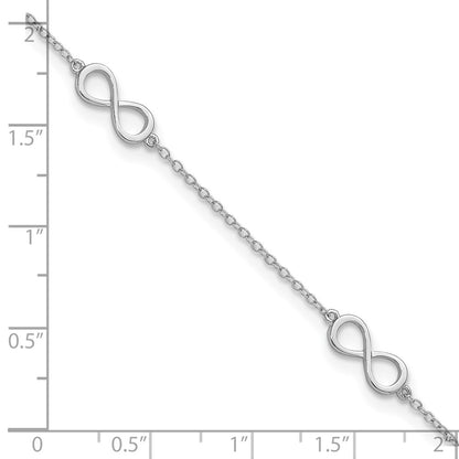Sterling Silver Rhodium-Plated Infinity 9In Plus 2In Ext Anklet