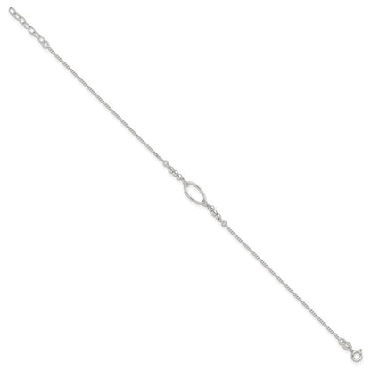Sterling Silver Oval And Beaded 9In Plus 1In Ext. Anklet