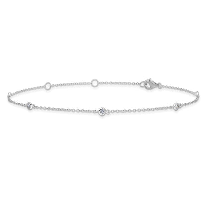 Sterling Silver Rhodium-Plated Bezel Cz 9In Plus 2In Ext. Anklet