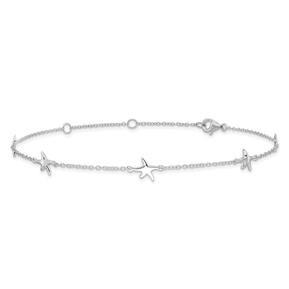 Sterling Silver Rhodium-Plated Starfish 9 Inch With A 2 Extention Anklet